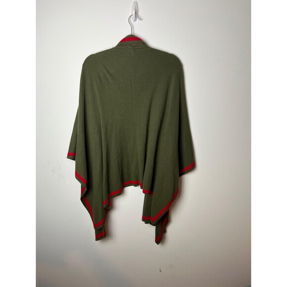 Talbots Sweater Womens One Size Olive Green Red Trim Open Front Wrap Cardigan - Picture 5 of 5